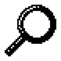 Search Icon, magnifier glass icon black-white vector pixel art icon