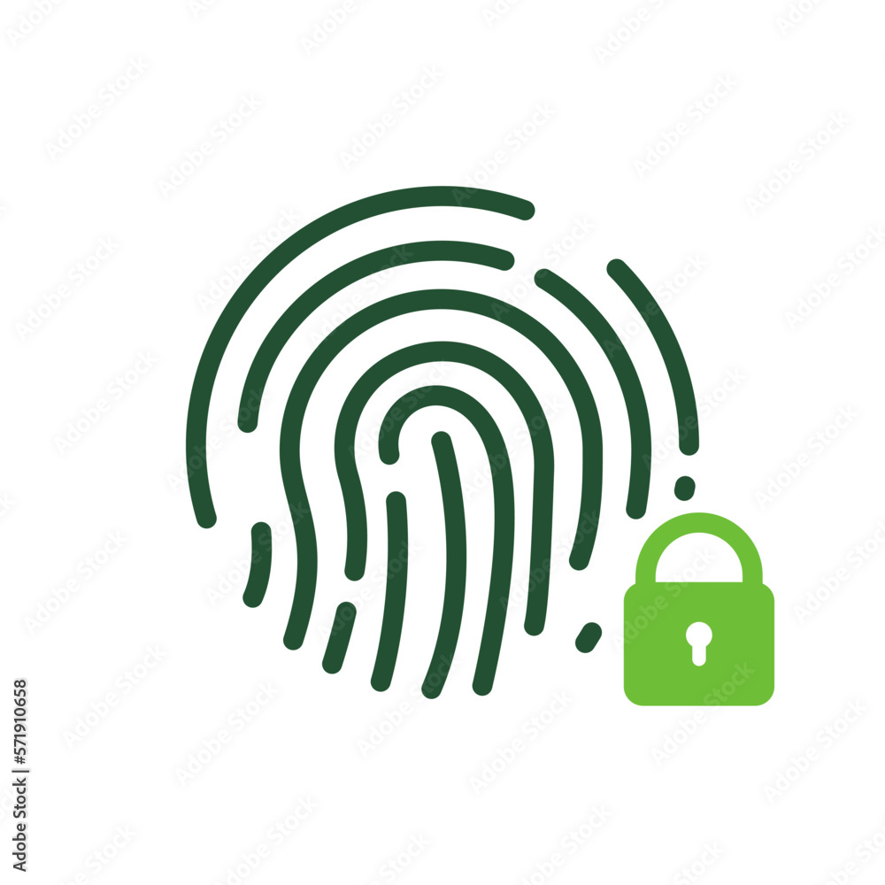 Poster fingerprint identification color sign. touch id line icon. finger print scanner with lock outline ic
