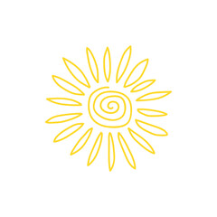 Cartoon sunshine icon or logo. Children nursery decoration with sunny day designs. Kid happy morning vector. Warm shining beams