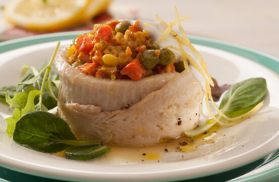 Trout fillet filled with vegetables