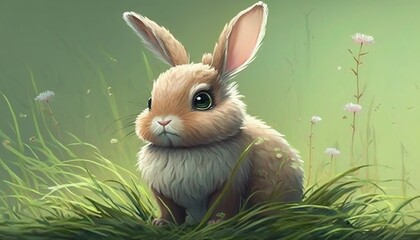  a painting of a rabbit sitting in a field of grass.  generative ai