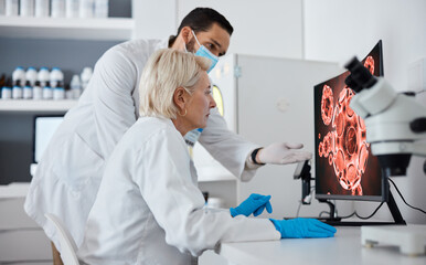 Computer, covid and science in a medical research laboratory using technology for analytics of a...