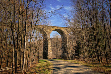 D&H Rail Trail in Lanesboro, Pennsylvania; Starrucca Viaduct. the oldest stone railroad bridge in use in the State of Pennsylvania.