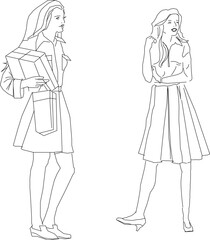Vector sketch illustration of career woman in fashionable clothes