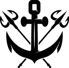 Illustration of sea anchor with crossed tridents. Design element for logo, sign, emblem. Vector illustration