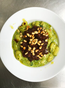 Ox cheek with pesto gnocchi