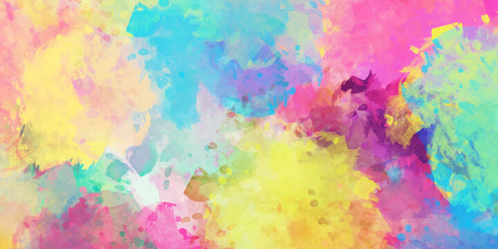 Colorful light ink and gradient watercolor textures on white paper background.