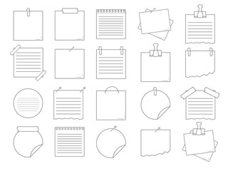 Collection of various note papers. Hand drawn doodle notepaper for messages set. Illustration on transparent background