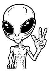 alien showing peace sign.