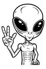 alien showing peace sign.