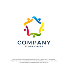 education logo five people hexagon premium vector
