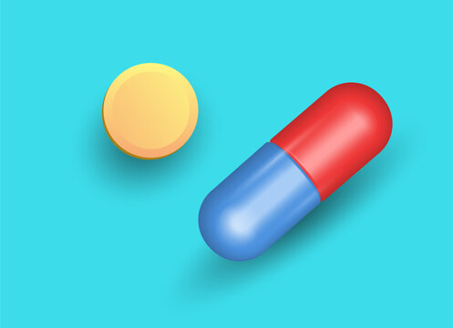 The pills are on the table. 3d, vector image.