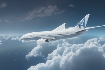 Fototapeta na wymiar Passenger aircraft flying isolated on white background. Generative AI