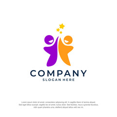 education logo two people raise star premium vector