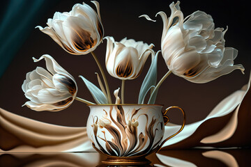 background with tulips. sketch art for artist creativity and inspiration. generative AI