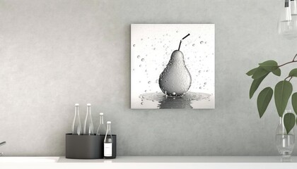  a black and white photo of a pear on a table.  generative ai