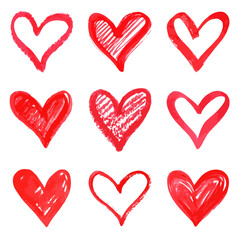 a bunch of hearts drawn in red ink. illustration pack