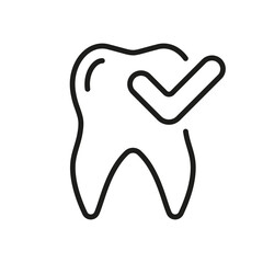 Tooth with Checkmark Line Icon. Healthy Teeth Concept. Check Oral Health Linear Pictogram. Tooth Protection. Dentistry Outline Symbol. Dental Treatment. Editable Stroke. Isolated Vector Illustration