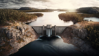sustainable development concept . Big dam. Hydroelectric. Generative AI