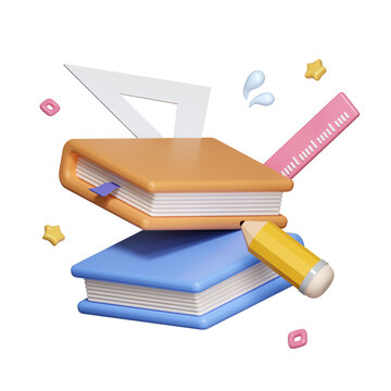 3D education with book and set of ruler isolated on pastel background. icon symbol clipping path. PNG 3d render illustration