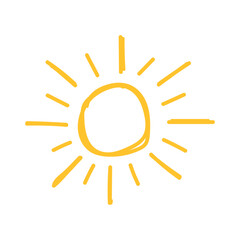 Cartoon sunshine icon or logo. Children nursery decoration with sunny day designs. Kid happy morning vector. Warm shining beams