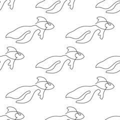 Fototapeta na wymiar Seamless pattern with fish illustration in line art style on white background