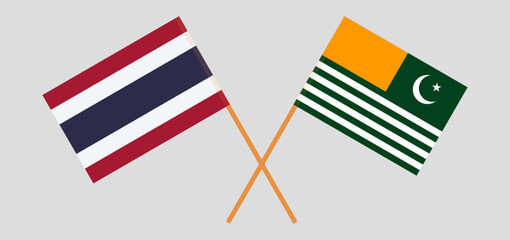 Fototapeta na wymiar Crossed flags of Thailand and Azad Kashmir. Official colors. Correct proportion