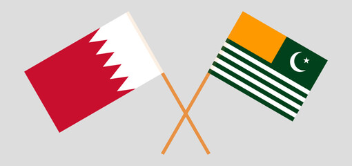 Crossed flags of Bahrain and Azad Kashmir. Official colors. Correct proportion