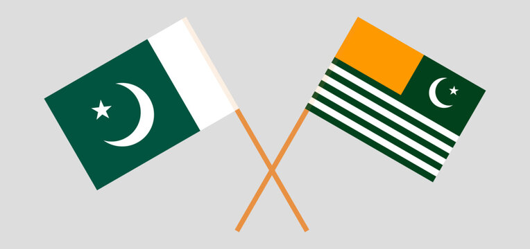 Crossed flags of Pakistan and Azad Kashmir. Official colors. Correct proportion