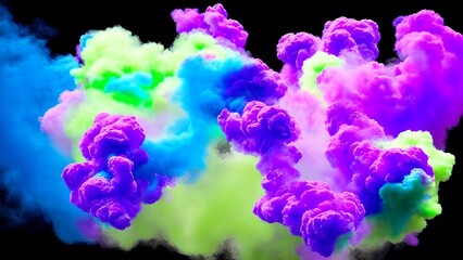 Fototapeta premium neon purple, blue, and green puff of smoke on a dark background made with generative ai