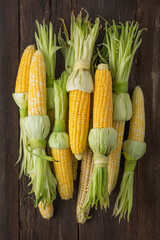 Heap of fresh raw corn on the cob