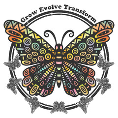 Fototapeta na wymiar Boho Style Butterfly - Grow Evolve Transform 