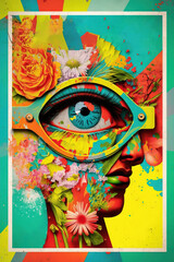 Big colorful eye, surreal collage art, Generative AI