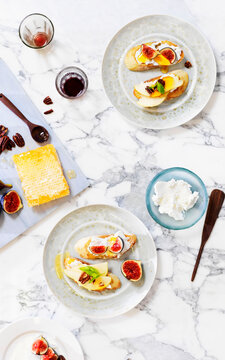 Pear, chevre and honey crostini