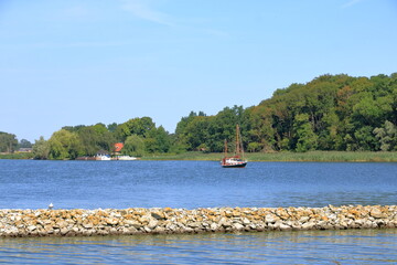 August 14 2022 - Karnin, Usedom, Germany: tranquil hustle and bustle in the harbour