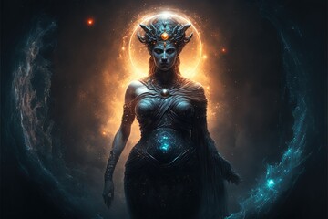 Darkness Embodying a Greek Goddess. Generative AI.	