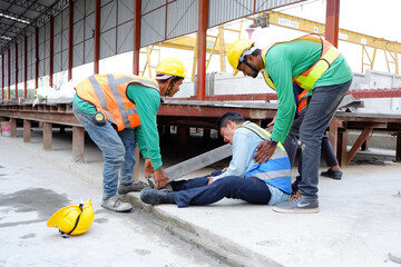 Male engineer injured in leg accident.