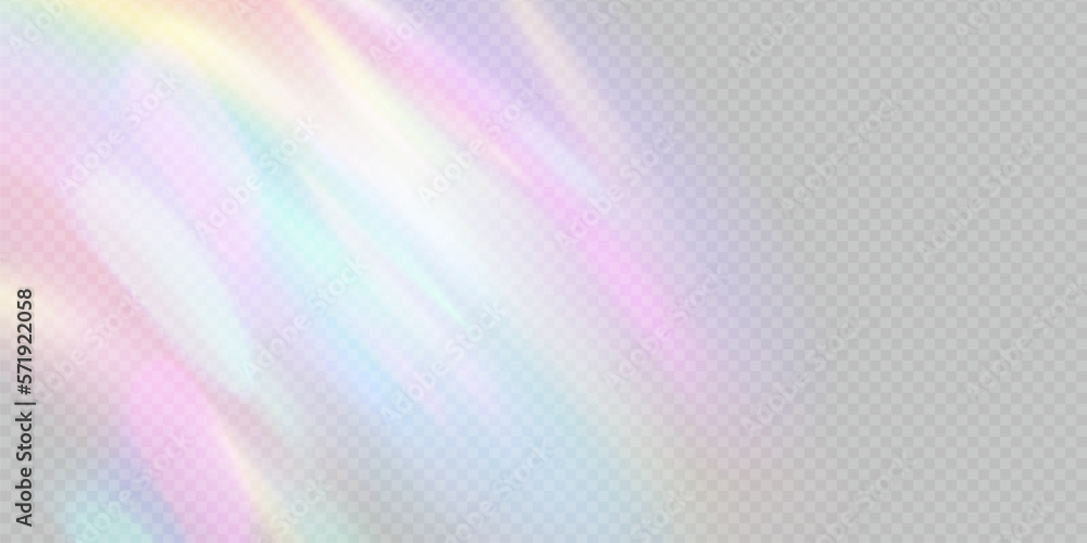 Wall mural rainbow light prism effect, transparent background. hologram reflection, crystal flare leak shadow o