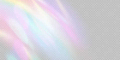 Foto op Canvas Rainbow light prism effect, transparent background. Hologram reflection, crystal flare leak shadow overlay. Vector illustration of abstract blurred iridescent light backdrop. © svetolk