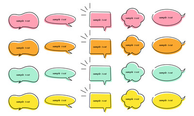 Set of dialog bubbles of different shapes and colors on an isolated background. Doodle Hand drawn vector collection. Speech bubble, speech balloon. Vector EPS 10