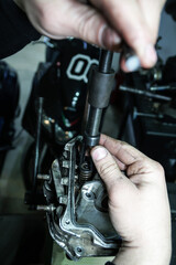 Fototapeta na wymiar Motorcycle engine repair , overhaul and reconditioning 