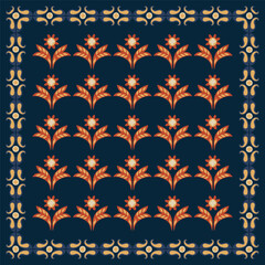 Fototapeta na wymiar Bandana print, handkerchief, paisley ornament. Dark background. Seamless geometric pattern, red, black colors. Hand drawn, vector
