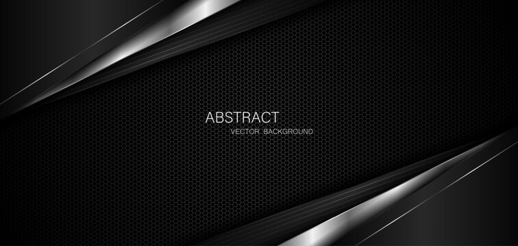 Abstract black and silver polygons on dark steel mesh background. with free space for design. modern technology innovation concept background
