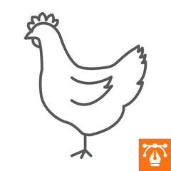 Hen line icon, outline style icon for web site or mobile app, animals and bird, chicken vector icon, simple vector illustration, vector graphics with editable strokes.