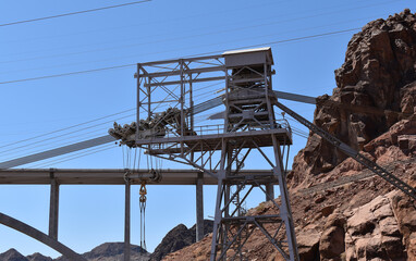 Hoover Dam, Hydroelectric power plant in Clark County, Nevada, industrial construction against the...