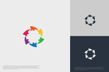 abstract global crown people colorful logo minimalist style illustration. Teamwork symbol.