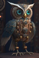 old robot mechanical owl art clockwork, coruja mecânica arte 3D, GENERATIVE AI