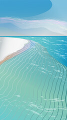 Vector image, a beach with turquoise water on a bright sunny day