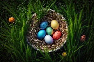 Joyful Easter Celebrations with Cute Rabbits and Colorful Eggs with AI Generative