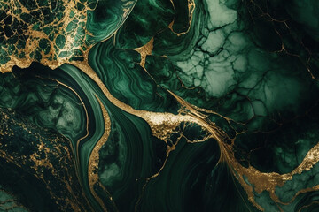 Dark green and golden marble texture, Generative AI